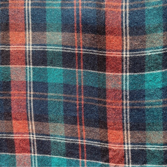 AEO Soft Plaid Flannel Boyfriend Fit Turquoise Rust Button Down Shirt - Size XS - Picture 4 of 14